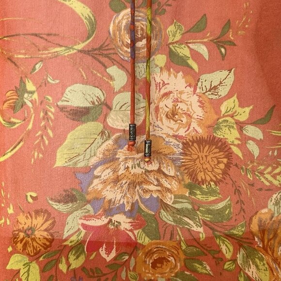 CAbi Womens 100% Silk Floral Embroidered Tunic Top S Coral Pink Sheer Boho Flowy - Picture 10 of 16